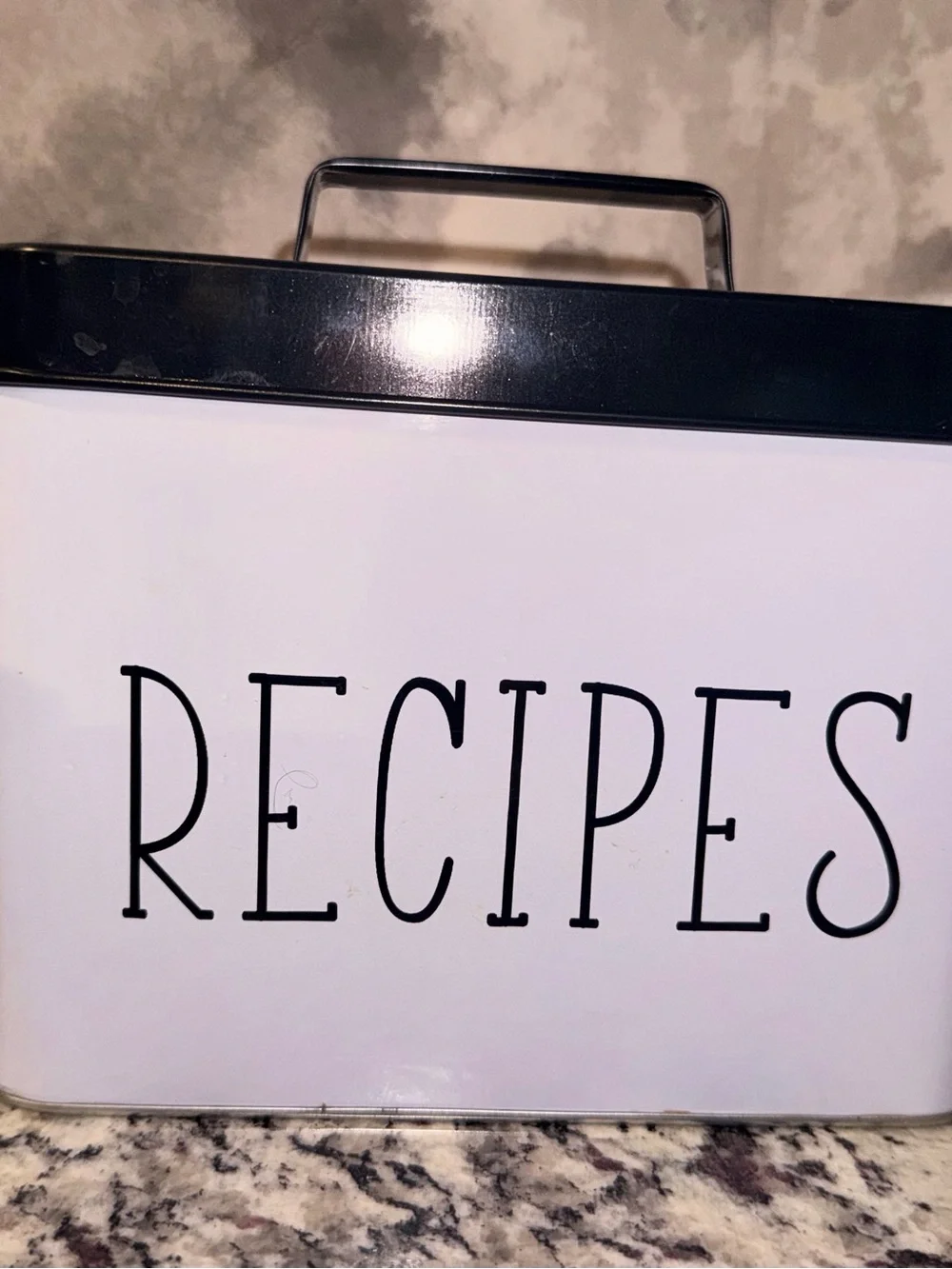 Hobby Lobby Recipe Tin Box - White and Black